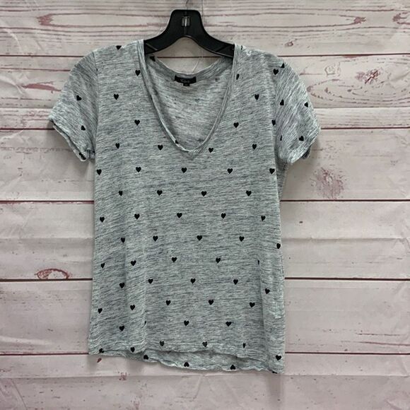 Rails Cara Shirt in Heather Grey with Black Hearts Size Women’s X-Small Linen - Picture 1 of 7